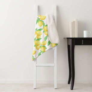 Mediterrenean Citrus Lemon pattern Sherpa Blanket