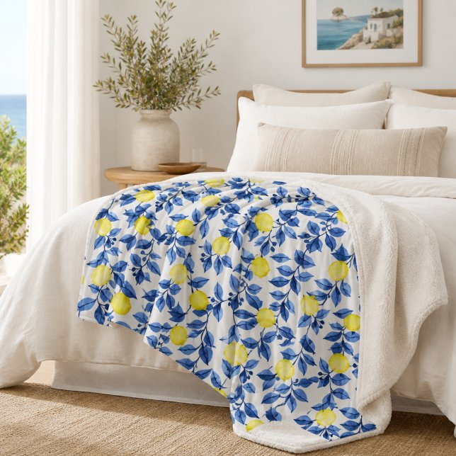 Mediterrenean Citrus Lemon pattern Sherpa Blanket (Creator Uploaded)