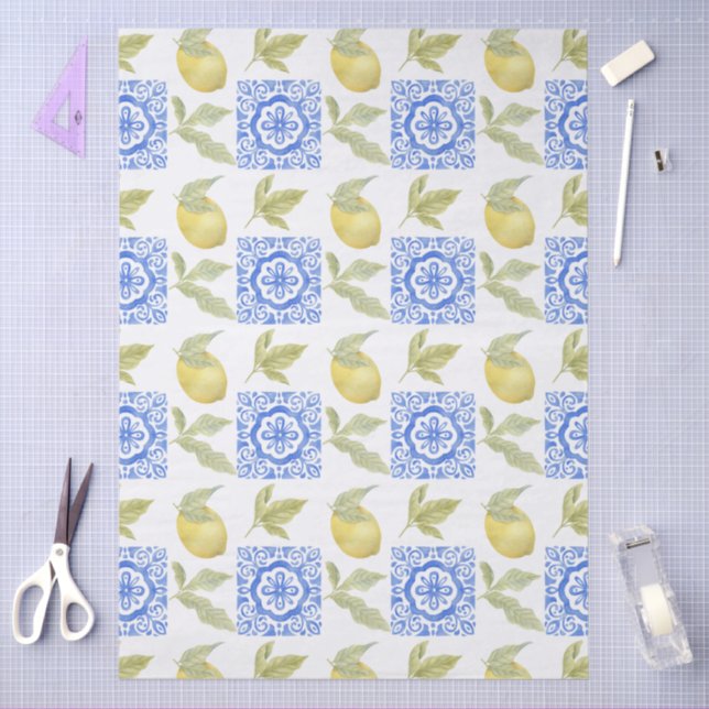 Mediterrenean Citrus Lemon pattern Tissue Paper (Craft)