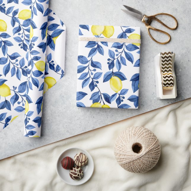 Mediterrenean Citrus Lemon pattern Wrapping Paper (Crafts)