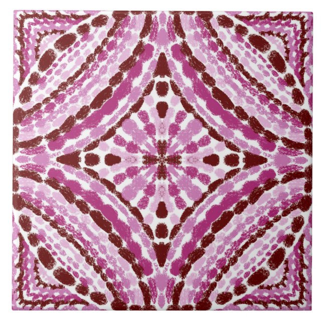 Meditteranean Pink Mosaics Hand Painted Tile (Front)