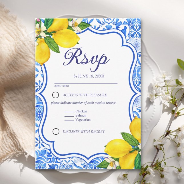 Meditterranean Wedding with italian Tiles RSVP Card (Creator Uploaded)