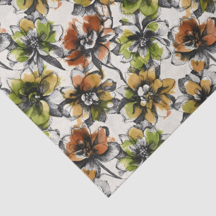 Medium Abstract Alcohol Wash Pen and Ink Flowers Tissue Paper