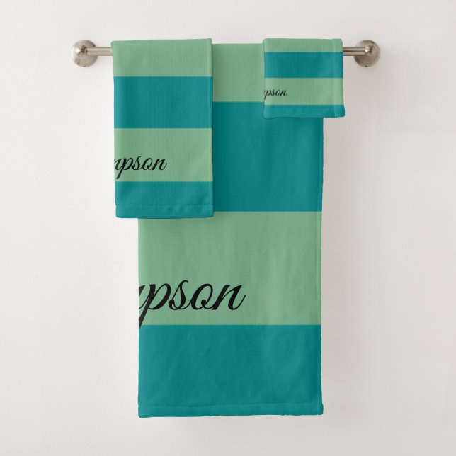 Medium and Light Green Stripes Bath Towel Set (Insitu)
