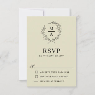 Medium Beige Simple Elegant Monogram RSVP Card