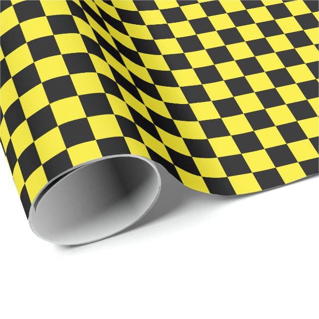 Medium Black and Yellow Checks Wrapping Paper (Roll Corner)