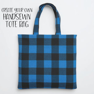 Medium Blue and Black Buffalo Plaid Fabric