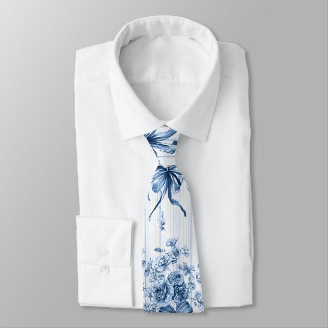 Medium Blue and White Coquette  Tie (Tied)