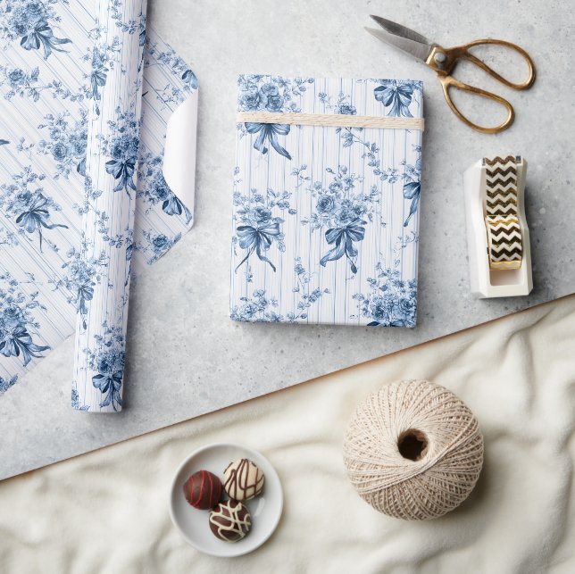 Medium Blue and White Coquette  Wrapping Paper (Crafts)