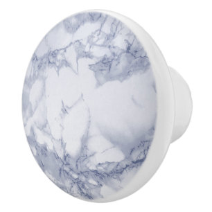 Medium Blue and White Marble Ceramic Knob