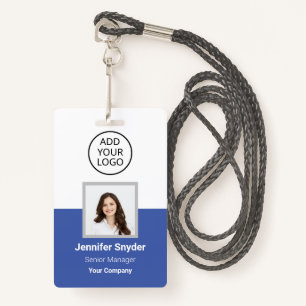 Medium Blue, Employee Photo ID w/ QR Code, Company Badge