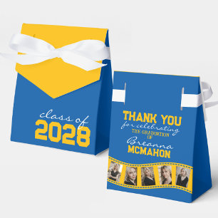 Medium Blue & Gold Yellow Photo Collage Filmstrip Favor Box