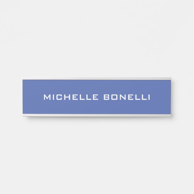 Medium Blue Minimalist Plain Legible Modern Door Sign (Front)
