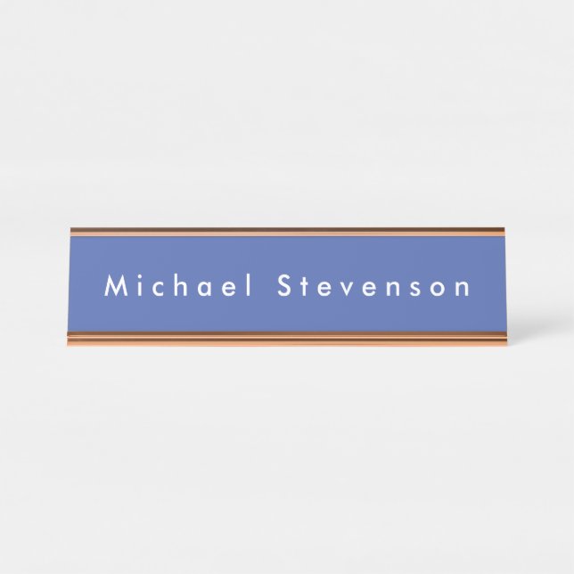 Medium Blue Trendy Modern Professional Desk Name Plate (Front)