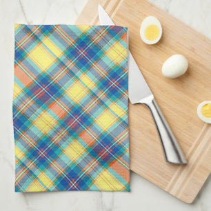Medium Blue, Vibrant Teal, Coral, Yellow... Plaid Kitchen Towel
