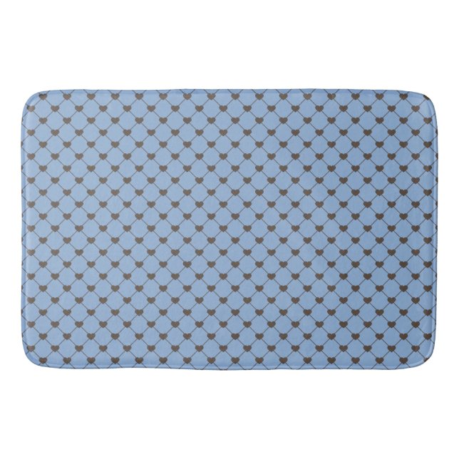 MEDIUM BLUE WITH TINY BROWN HEARTS IN DIAMONDS BATH MAT (Front)