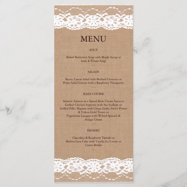 Medium Burlap and Vintage Lace Menu 2 (Front)