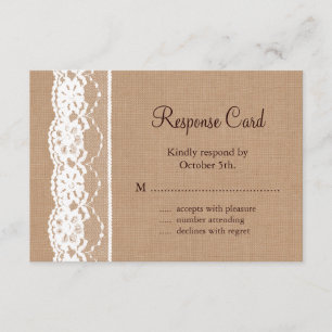 Medium Burlap and Vintage Lace RSVP Card
