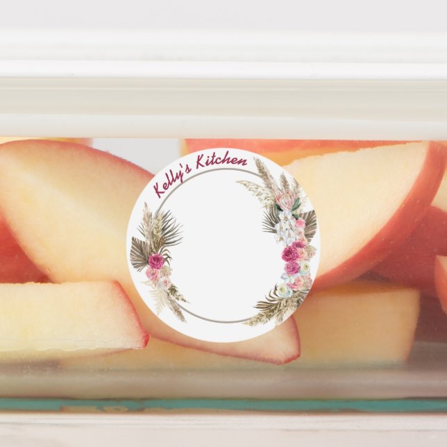 Medium Circle Waterproof Label with Flower Wreath (Affixed)