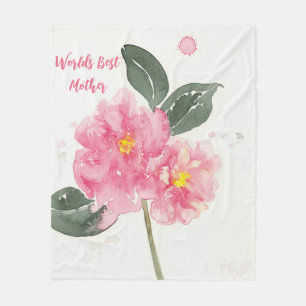 Medium Fleece Blanket with Pink Camelia for Mother