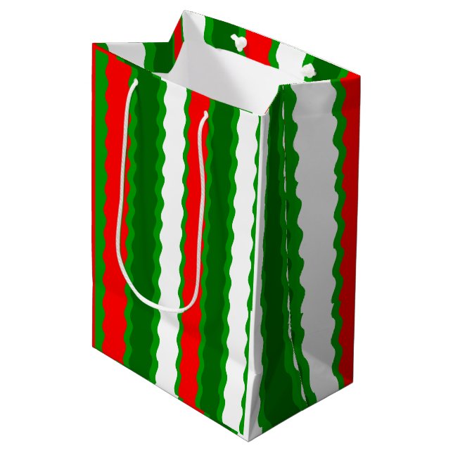 Medium Glossy Christmas Gift Bag Red White Green (Front Angled)