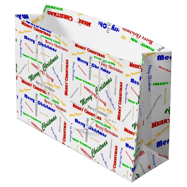Medium Glossy Merry Christmas Print Gift Bag (Back Angled)