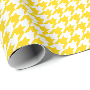 Medium Golden Yellow and White Houndstooth Wrapping Paper