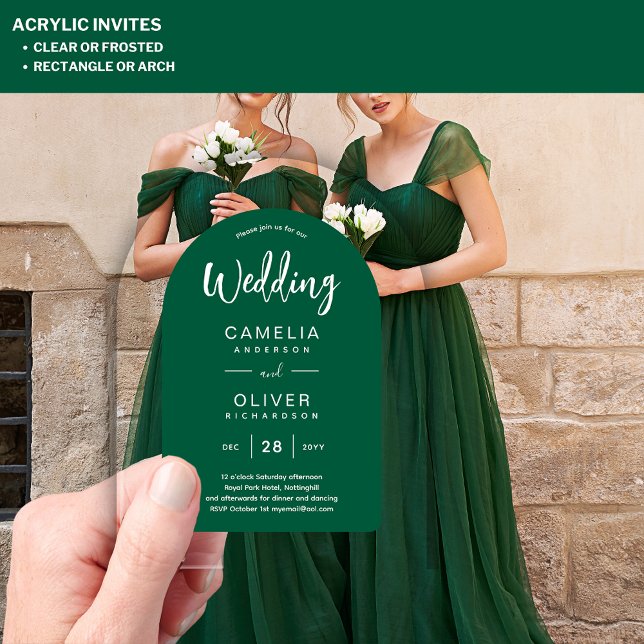 Medium Green Arch Acrylic Wedding Invites Modern Acrylic Invitations (Creator Uploaded)