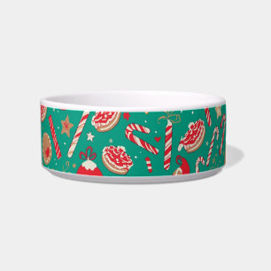 Medium Green Christmas Cat Bowl   Candy Canes