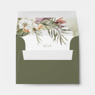 Medium Green RSVP Palm Leaves and Green Watercolor Envelope