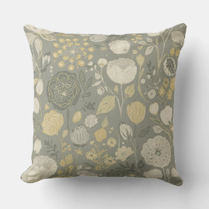 Medium Grey Butter Yellow Cream Modern Floral Throw Pillow