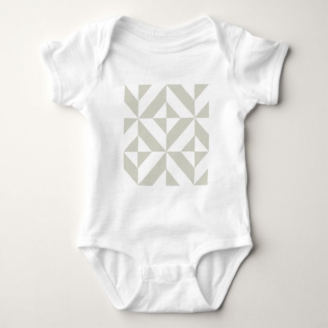 Medium Grey Geometric Deco Cube Pattern Baby Bodysuit (Front)