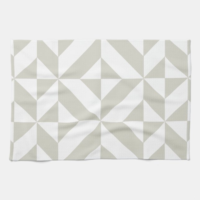 Medium Grey Geometric Deco Cube Pattern Kitchen Towel (Horizontal)