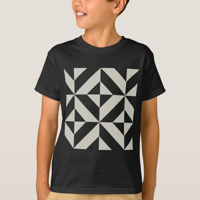 Medium Grey Geometric Deco Cube Pattern T-Shirt (Front)