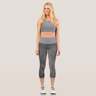 MEDIUM High Waisted Grey Paisley Capri Leggings