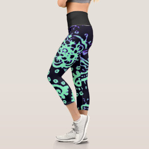 MEDIUM High Waisted Seafoam Purple Paisley Capri Leggings