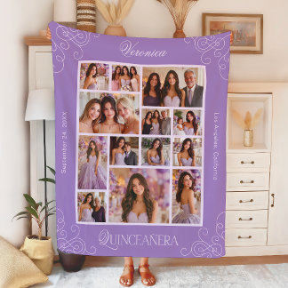 Medium Lavender 14 Photo Keepsake Quinceañera Fleece Blanket