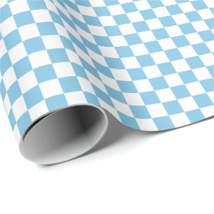 Medium Light Blue and White Checks Wrapping Paper