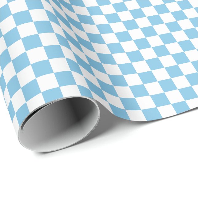 Medium Light Blue and White Checks Wrapping Paper (Roll Corner)