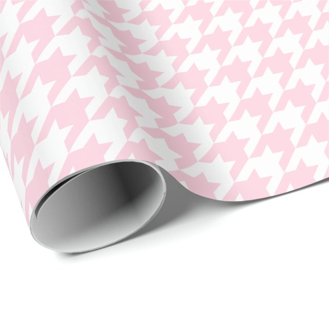 Medium Light Pink and White Houndstooth Wrapping Paper (Roll Corner)