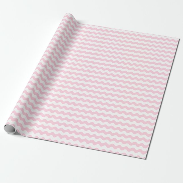 Medium Light Pink and White Waves Wrapping Paper (Unrolled)