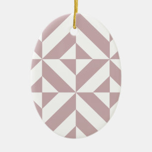 Medium Mauve Geometric Deco Cube Pattern Ceramic Ornament
