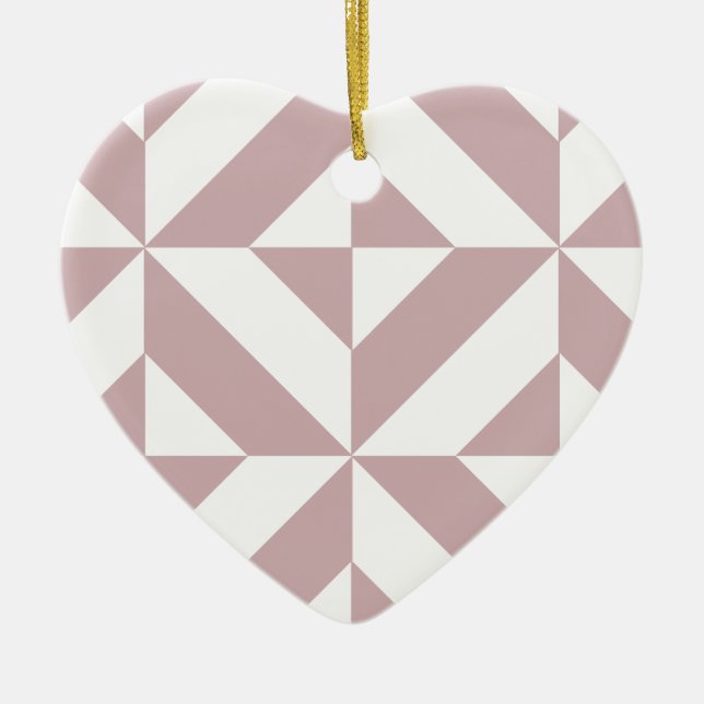 Medium Mauve Geometric Deco Cube Pattern Ceramic Ornament (Front)