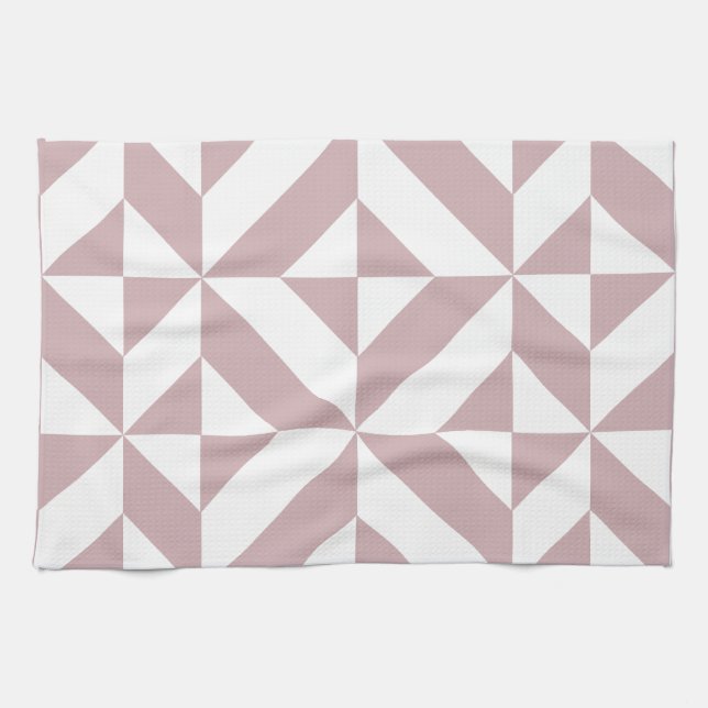 Medium Mauve Geometric Deco Cube Pattern Kitchen Towel (Horizontal)