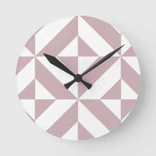 Medium Mauve Geometric Deco Cube Pattern Round Clock