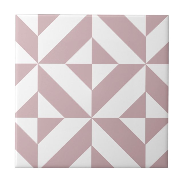 Medium Mauve Geometric Deco Cube Pattern Tile (Front)