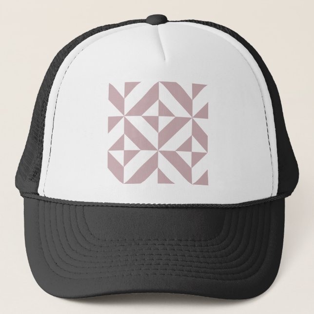 Medium Mauve Geometric Deco Cube Pattern Trucker Hat (Front)