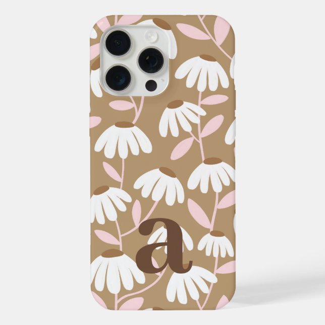 Medium Monogram Letter Brown & Pink Floral Pattern iPhone Case (Back)