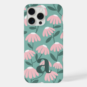 Medium Monogram Letter Pink Green Floral Pattern iPhone 15 Pro Max Case