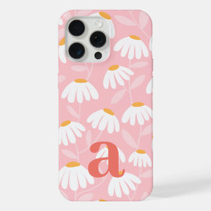 Medium Monogram Letter Pink & White Floral Pattern iPhone 15 Pro Max Case
